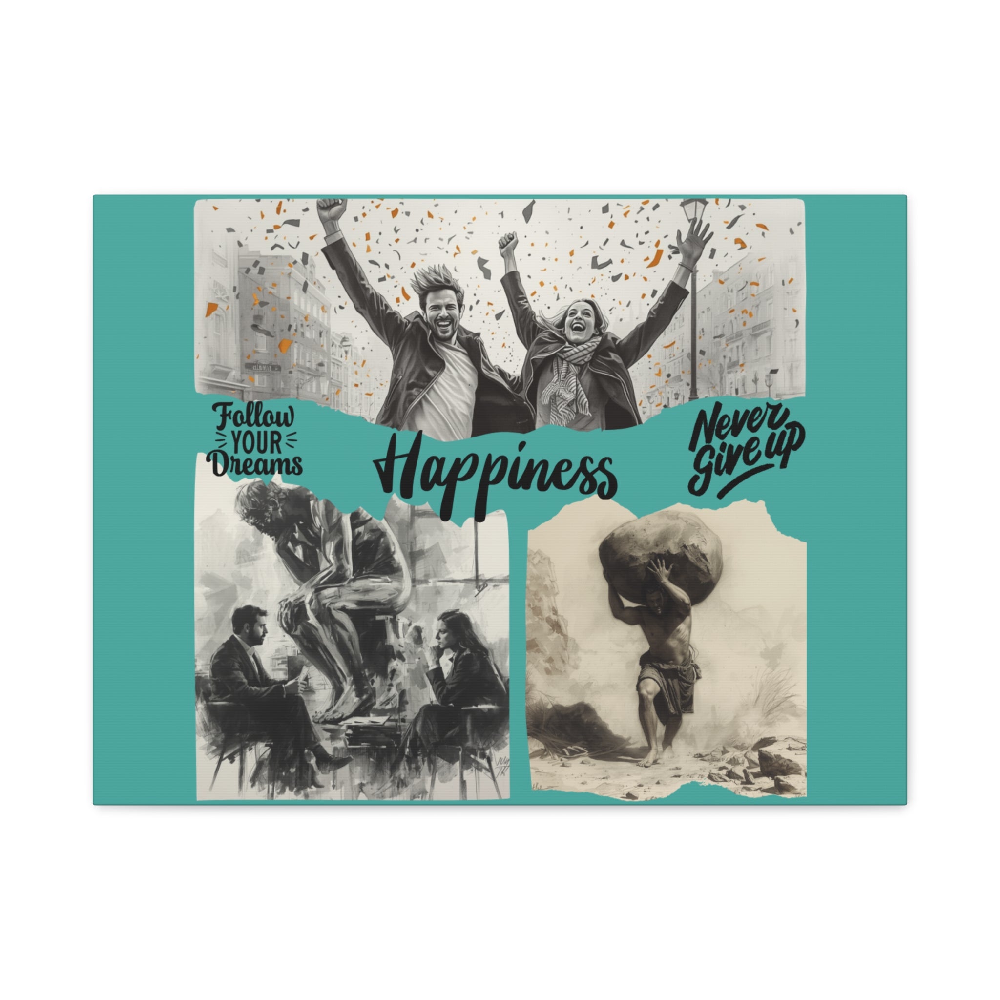 Happiness Inspirational Matte Canvas Wall Art (Follow Your Dreams • Never Give Up)