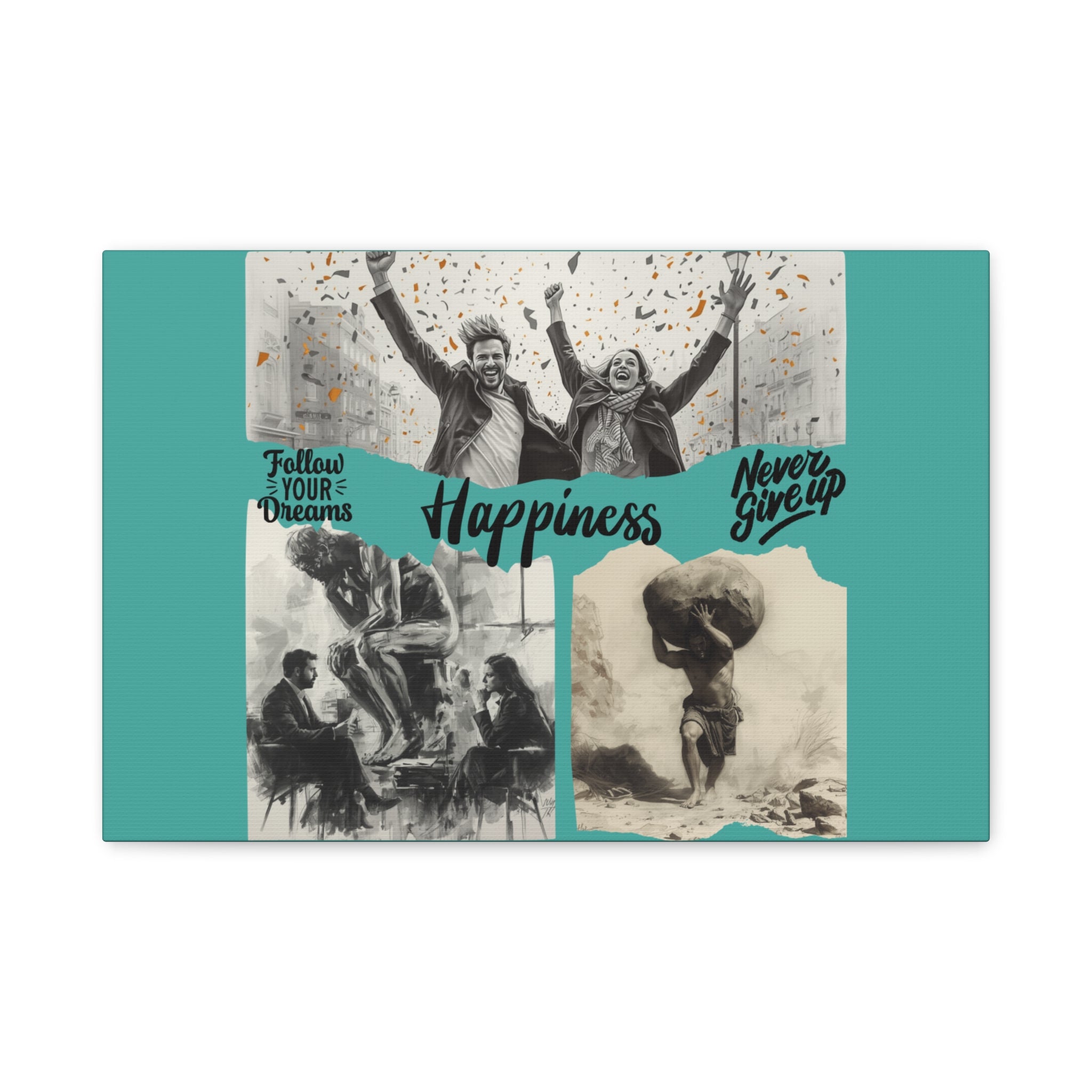 Happiness Inspirational Matte Canvas Wall Art (Follow Your Dreams • Never Give Up)