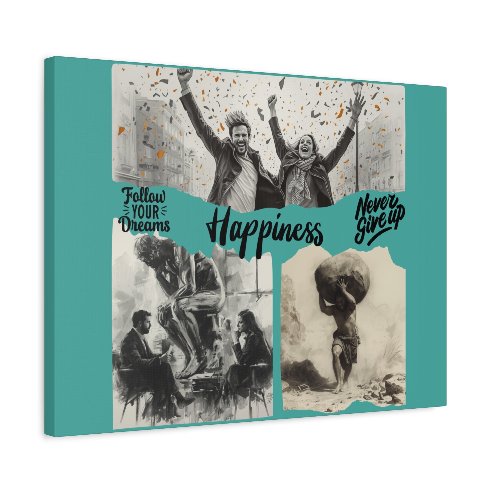 Happiness Inspirational Matte Canvas Wall Art (Follow Your Dreams • Never Give Up)