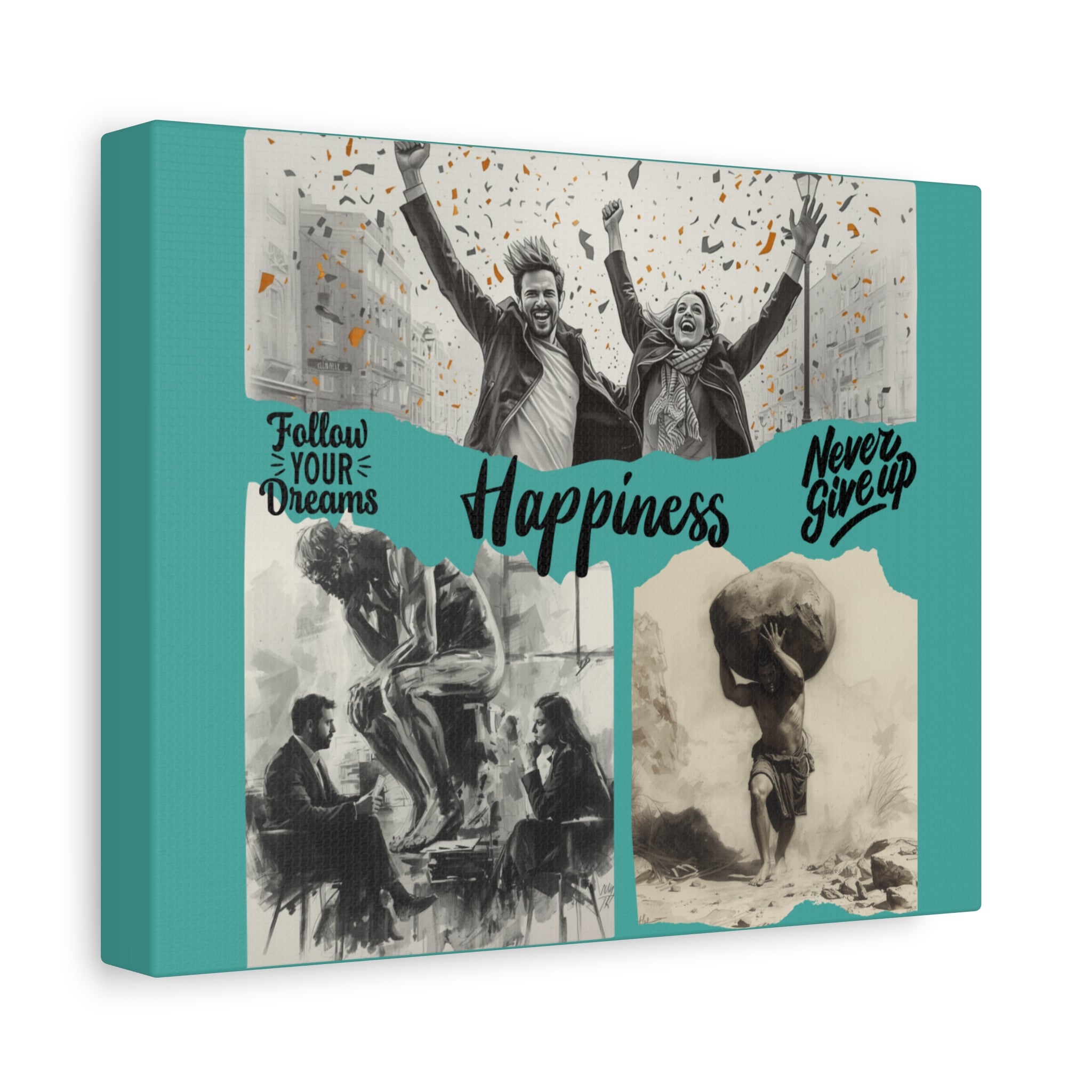 Happiness Inspirational Matte Canvas Wall Art (Follow Your Dreams • Never Give Up)