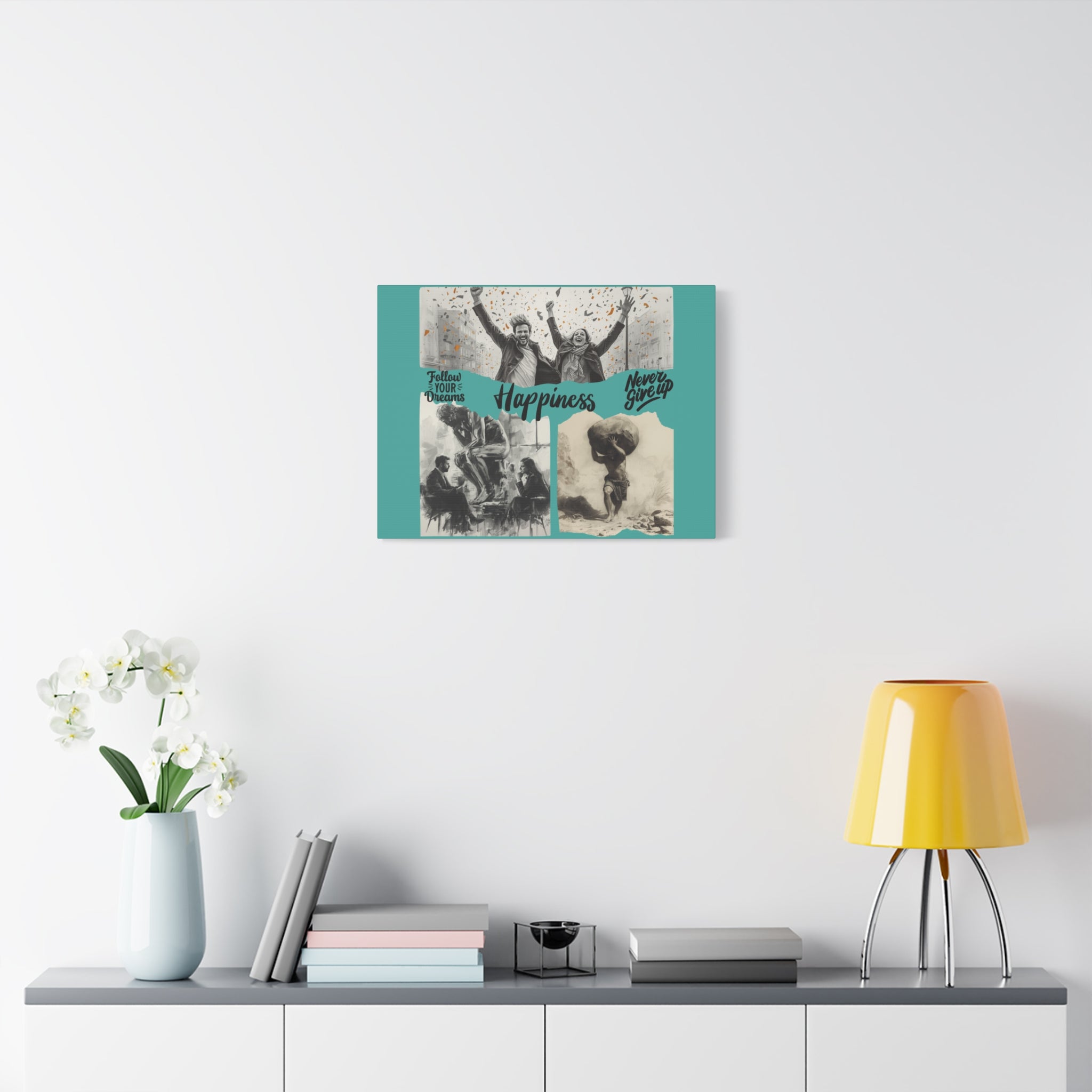 Happiness Inspirational Matte Canvas Wall Art (Follow Your Dreams • Never Give Up)