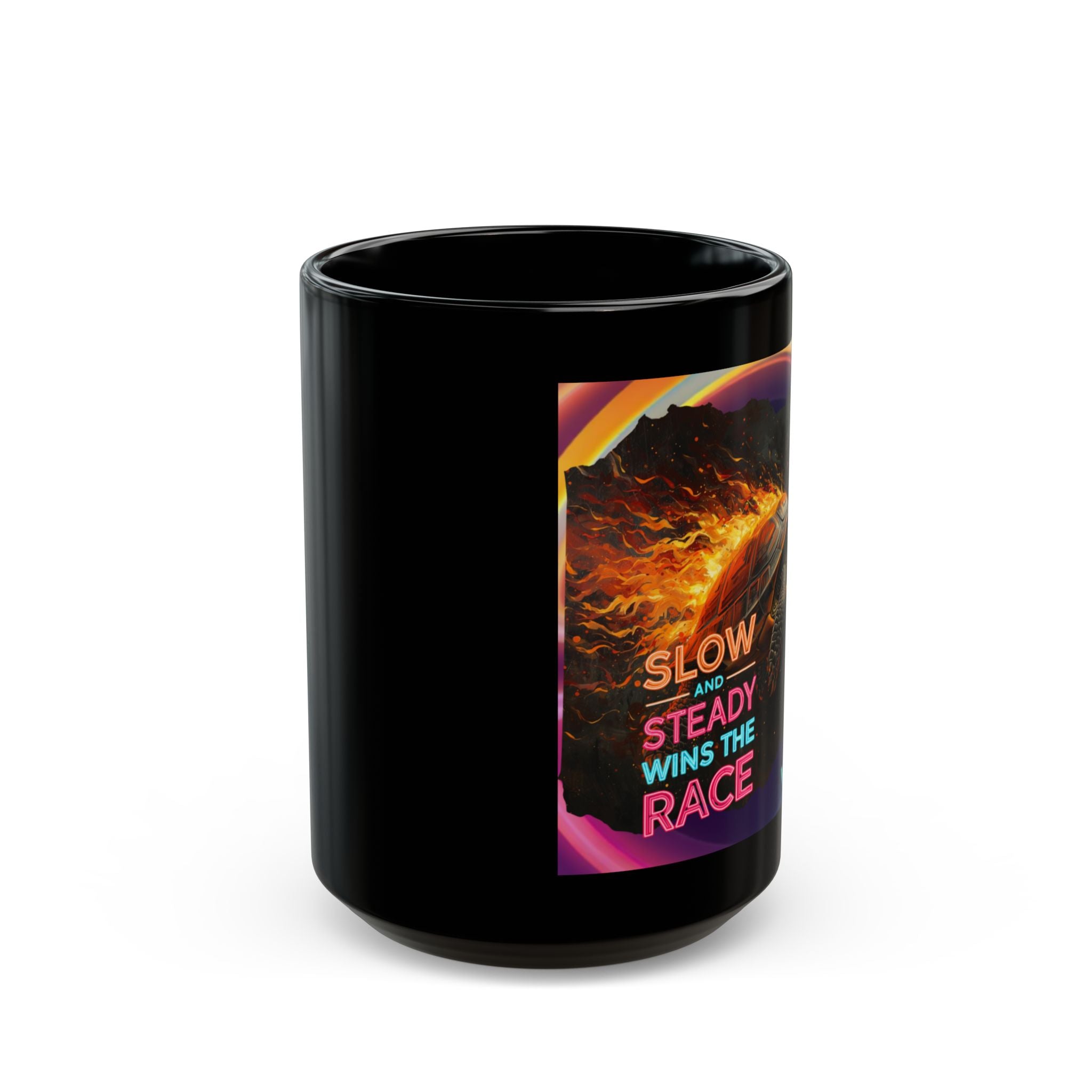 Slow and Steady Turtle Coffee Mug – Inspirational Motivational Black Mug (11oz, 15oz)