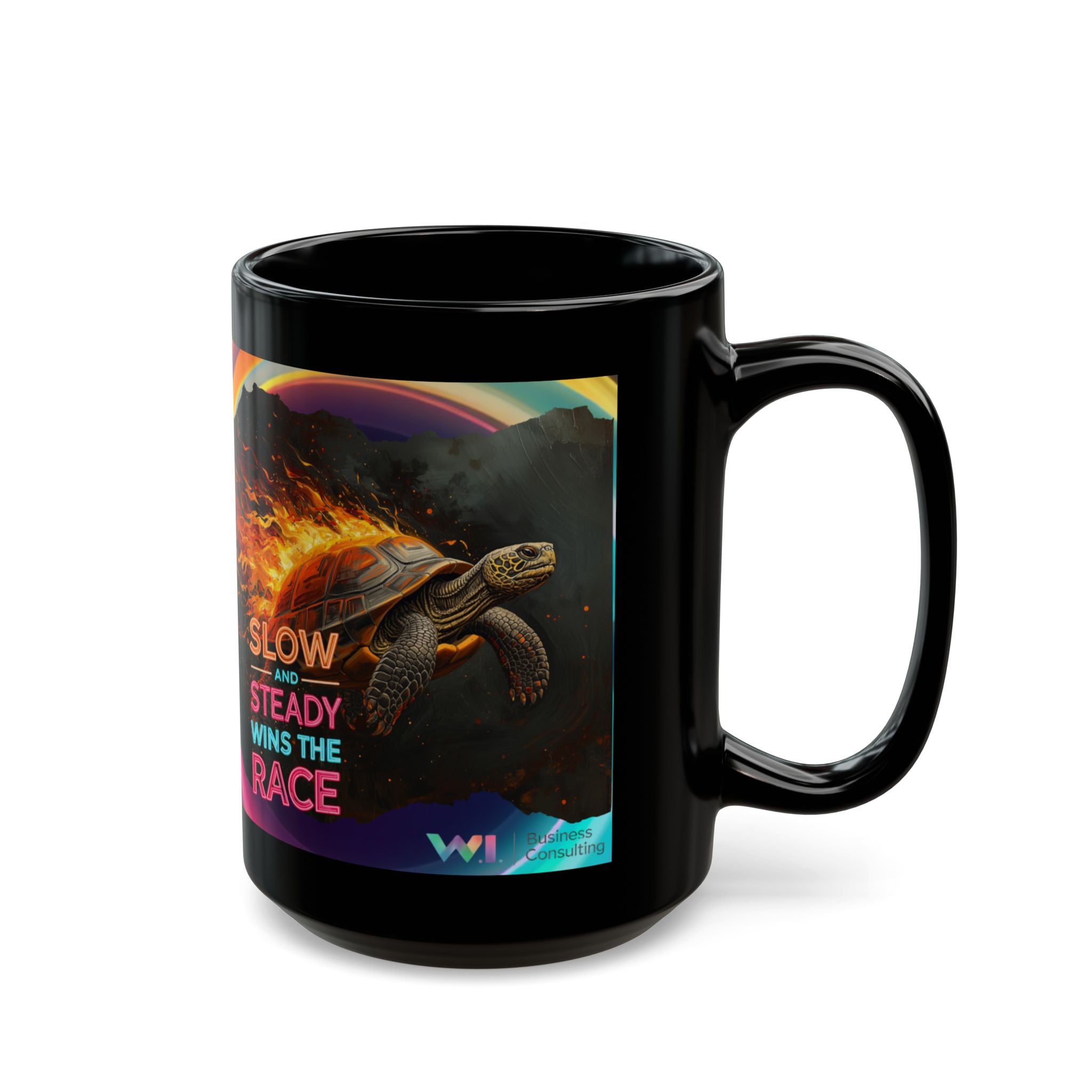 Slow and Steady Turtle Coffee Mug – Inspirational Motivational Black Mug (11oz, 15oz)