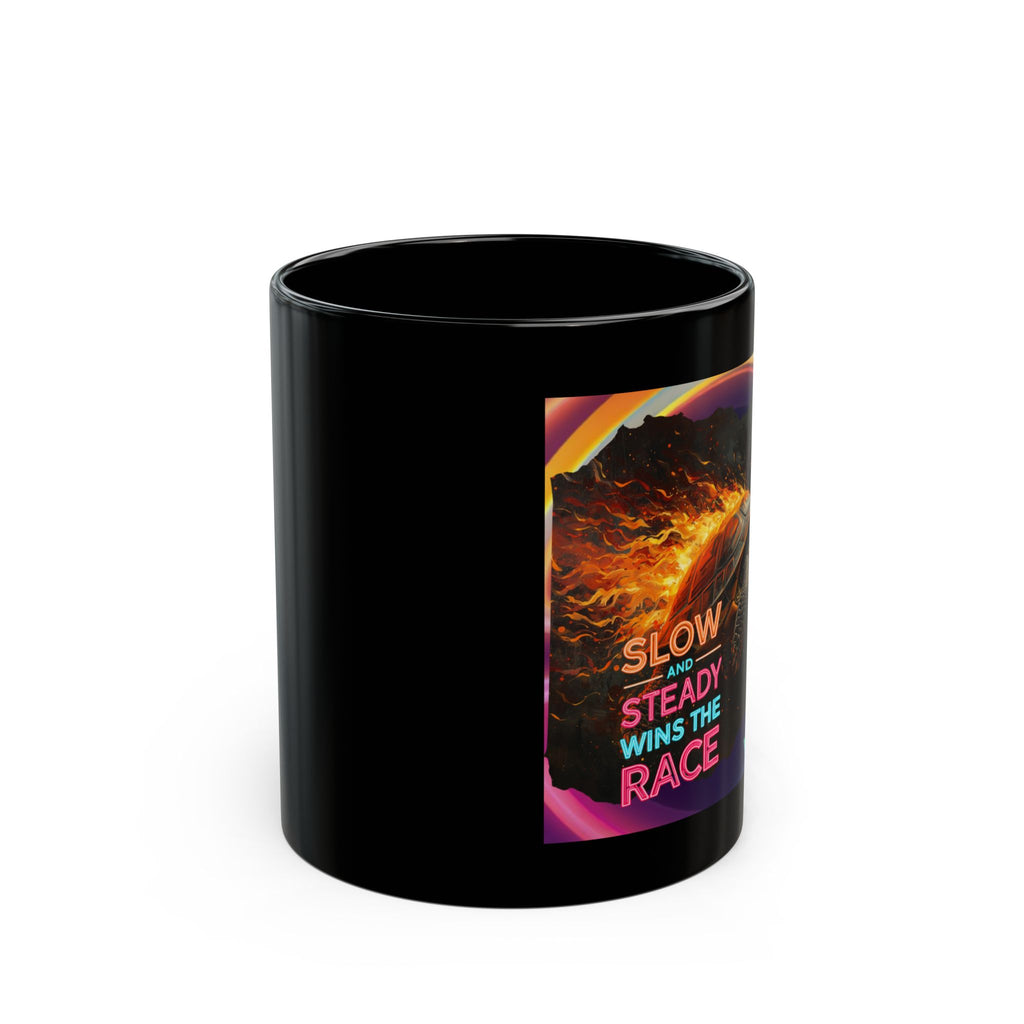 Slow and Steady Turtle Coffee Mug – Inspirational Motivational Black Mug (11oz, 15oz)
