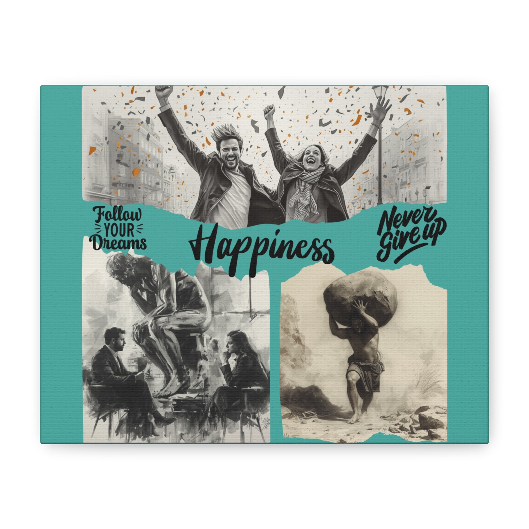 Happiness Inspirational Matte Canvas Wall Art (Follow Your Dreams • Never Give Up)