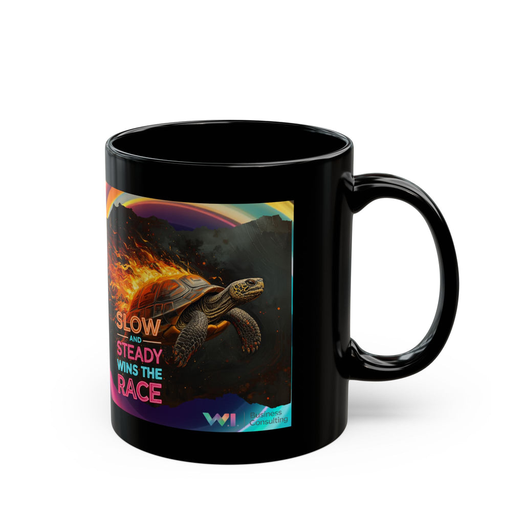 Slow and Steady Turtle Coffee Mug – Inspirational Motivational Black Mug (11oz, 15oz)